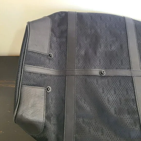 Yves Saint Laurent YSL Travel Bag Black Canvas Leather Duffle Shoulder Bag - Picture 7 of 12